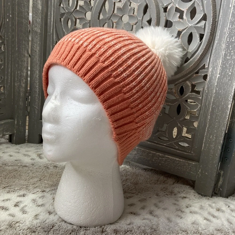 Orange peach white ombré knit beanie hat OS feminine pastel softgirl Barbiecore